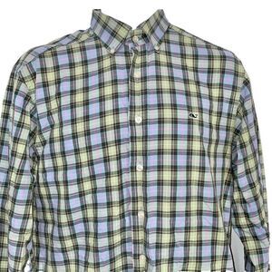 Vineyard Vines Dress Shirt Mens S Green Pink Blue Plaid Long Sleeve Whale